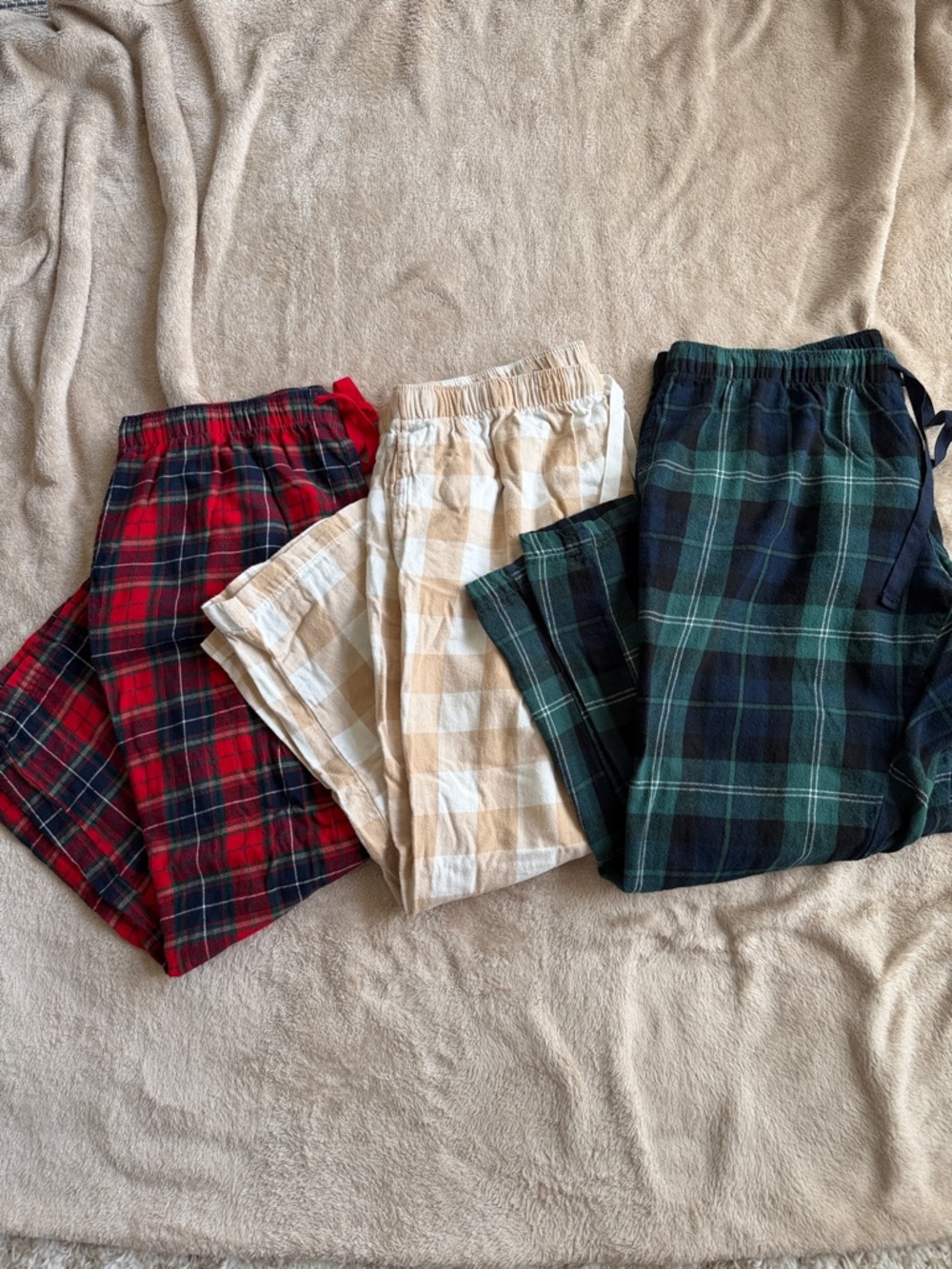 Old Navy Women’s Plaid Pajama Bottoms - Red, Cream & Green 3 Pair